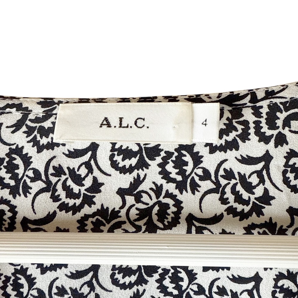 A.L.C. Ray Silk Women's Black White Floral Print Long Sleeve Wrap Blouse Size 4 - Picture 4 of 7